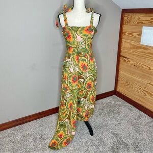 Cynthia Rowley Linen Blend Multicolor Tropical Wide Leg Jumpsuit Medium M